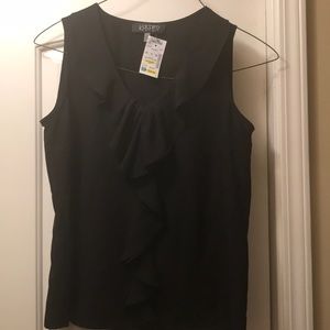 Black sleeveless dress shirt with ruffles